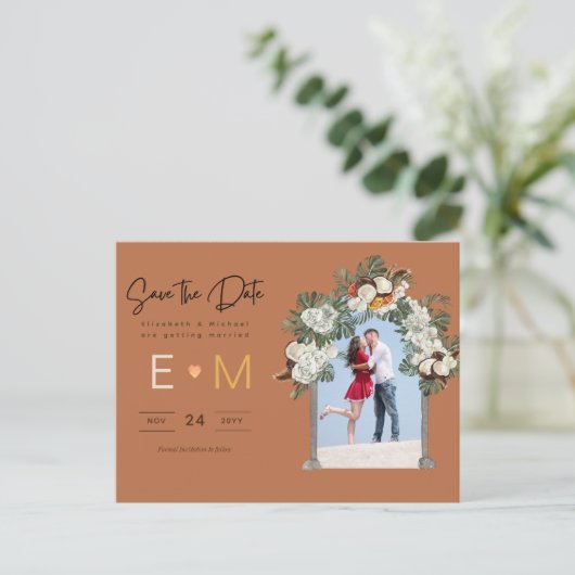 Foto Wedding Save the Date Terracotta Herfst Flora Briefkaart (Staand voorkant)