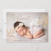 Foto Welkom Baby Gold Leaves Botanical Birth Aankondiging (Voorkant)
