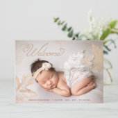 Foto Welkom Baby Gold Leaves Botanical Birth Aankondiging (Staand voorkant)