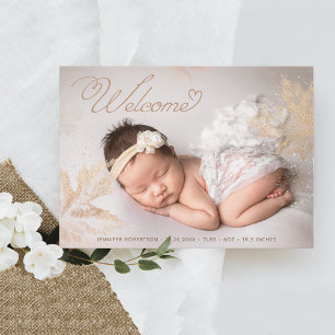 Foto Welkom Baby Gold Leaves Botanical Birth Aankondiging