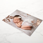Foto Welkom Baby Roos Gold Foil Leaves Birth Folie Uitnodiging (Gedraaid)