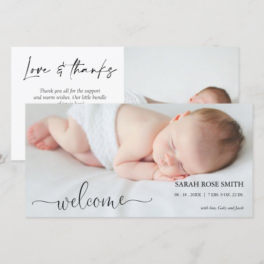 Foto Welkom Calligraphy Geboorteaankondigingskaart Aankondiging (Voorkant / Achterkant)