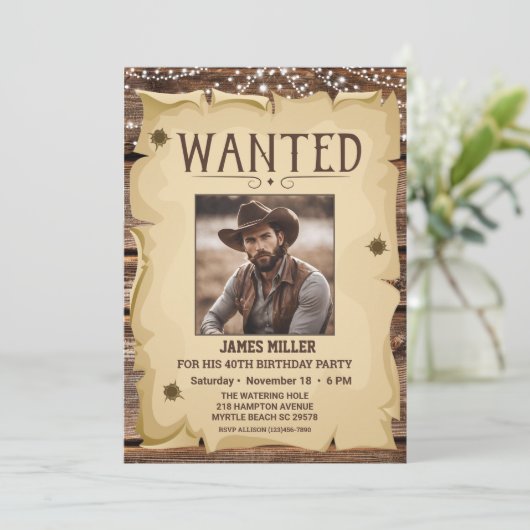 Foto Western Funny Wanted Poster 40th Birthday Kaart (Staand voorkant)