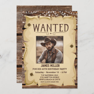 Foto Western Funny Wanted Poster 40th Birthday Kaart