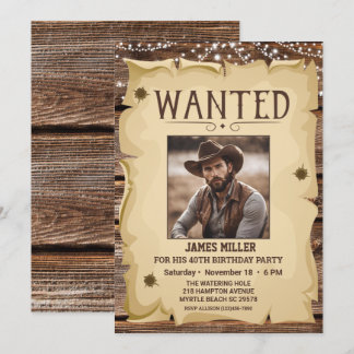 Foto Western Funny Wanted Poster 40th Birthday Kaart