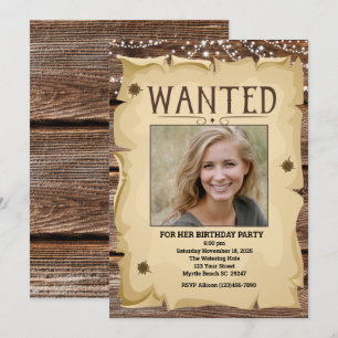 Foto Western Funny Wanted Poster Birthday Party Kaart