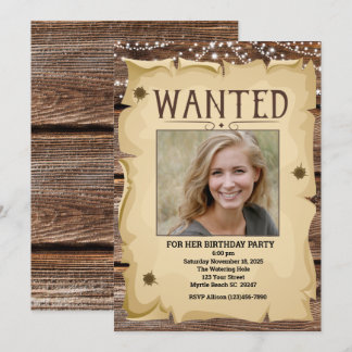 Foto Western Funny Wanted Poster Birthday Party Kaart