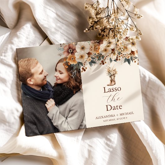 Foto Westerne Laarzen Bloemen Terracotta bruiloft Save The Date