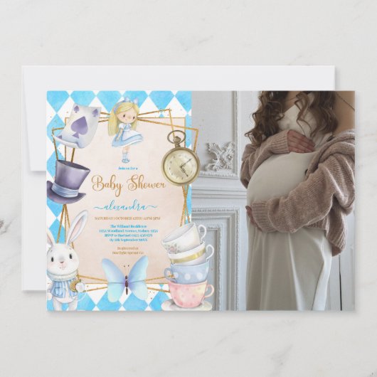 Foto Whimsical Alice in Wonderland Baby shower Kaart (Voorkant)