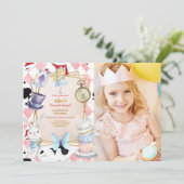 Foto Whimsical Alice in Wonderland Verjaardagsfees Kaart (Staand voorkant)