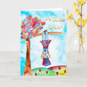 Foto Whimsical Art Verjaardagsmeisje Boho Gold Paa Kaart (Gele Bloem)