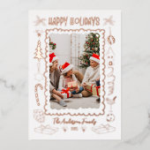 Foto Whimsical Eigenzinnige Doodle Vakantie Folie Feestdagenkaart (Voorkant)