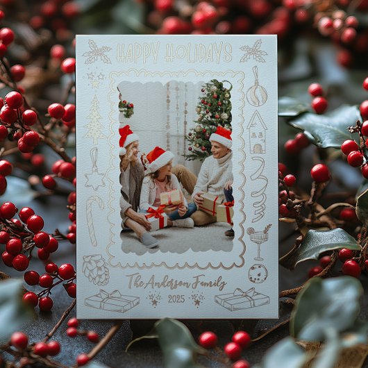 Foto Whimsical Eigenzinnige Doodle Vakantie Folie Feestdagenkaart