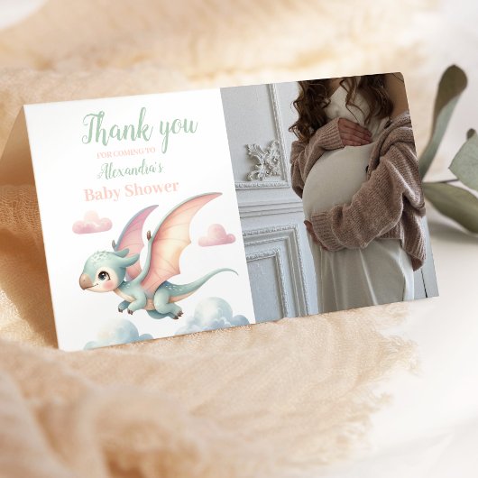 Foto Whimsical Pastel Dino Baby shower Bedankkaart