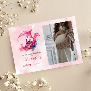Foto Whimsical Pink Dragon Baby shower Bedankkaart