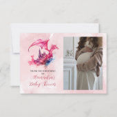 Foto Whimsical Pink Dragon Baby shower Bedankkaart (Voorkant)