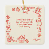 Foto Whimsical Red Doodle Kerstboodschap Ceram Keramisch Ornament (Voorkant)