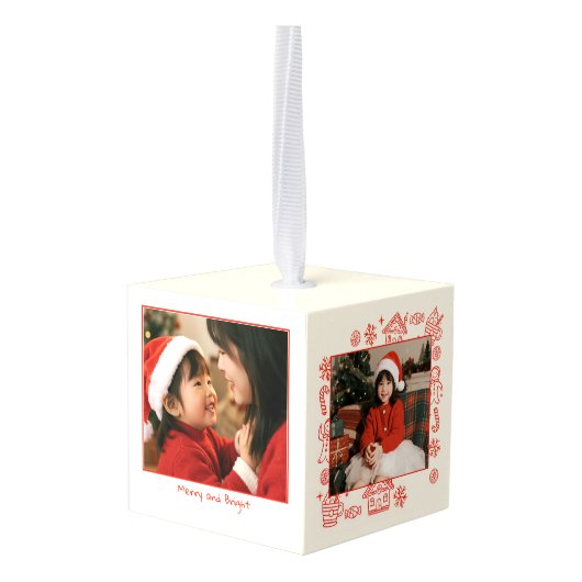 Foto Whimsical Red Doodle Kerstboodschap Decoratie (Achter hoekig)