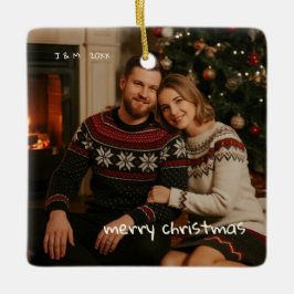 Foto Whimsical Red Doodle Kerstmis getrouwd Keramisch Ornament