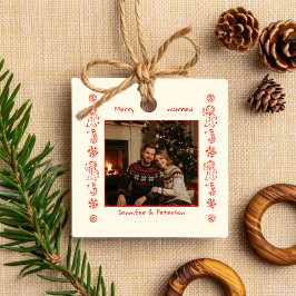 Foto Whimsical Red Doodle Kerstmis getrouwd Keramisch Ornament