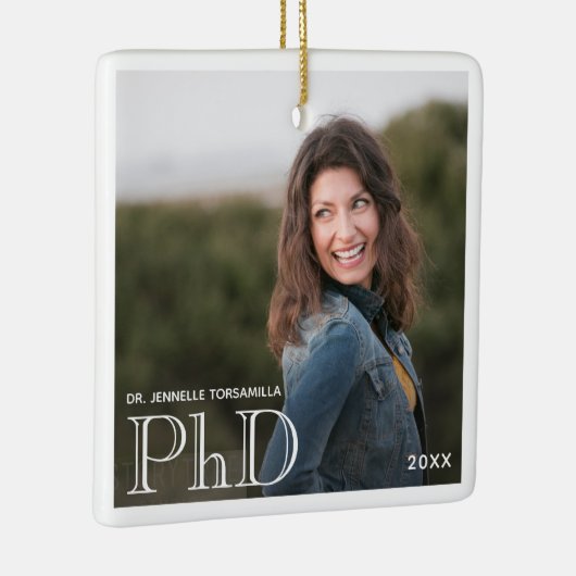 Foto: White Border PhD gradennaam Jaar Afstuderen Keramisch Ornament (Rechts)