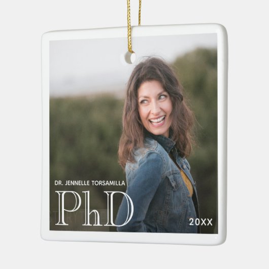 Foto: White Border PhD gradennaam Jaar Afstuderen Keramisch Ornament (Links)