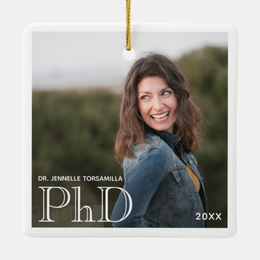 Foto: White Border PhD gradennaam Jaar Afstuderen Keramisch Ornament (Achterkant)