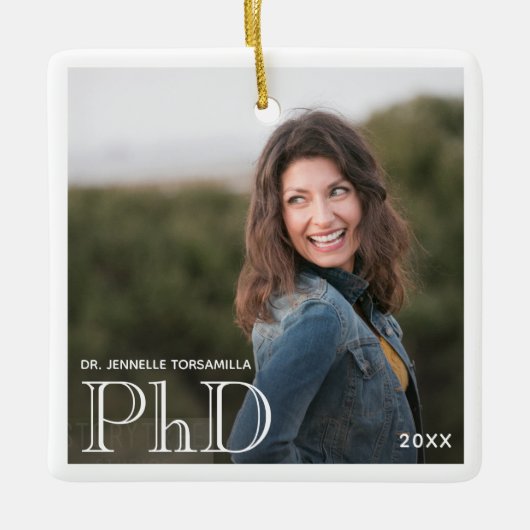 Foto: White Border PhD gradennaam Jaar Afstuderen Keramisch Ornament (Voorkant)