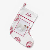 Foto White Burgundy Ornaments Personalized Kleine Kerstsok (Voorkant (Hangend))