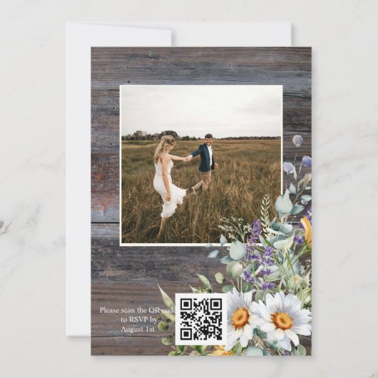 Foto White Daisy QR Code Wedding Kaart (Achterkant)