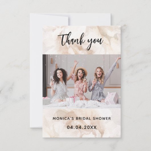 Foto: white floral elegant vrijgezellenfeest bedankkaart (Voorkant)