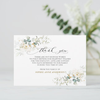 Foto: White Floral Greenery Gold in Loving Memory Bedankkaart