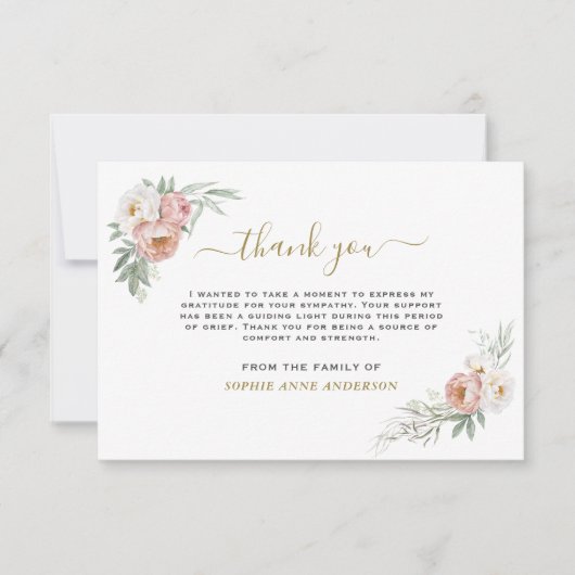 Foto: White Floral Greenery Gold in Loving Memory Bedankkaart (Voorkant)