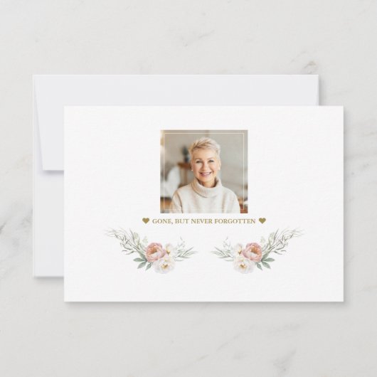 Foto: White Floral Greenery Gold in Loving Memory Bedankkaart (Achterkant)