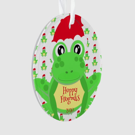 Foto White Frog Santa Hat Pattern Schattigee Kerst Ornament (voorkant)