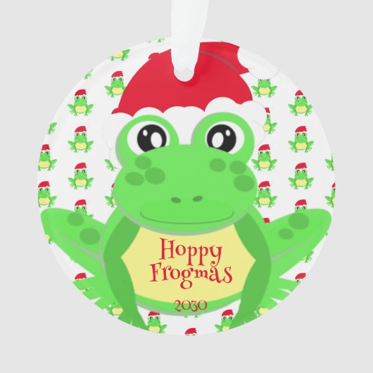 Foto White Frog Santa Hat Pattern Schattigee Kerst Ornament (voorkant)