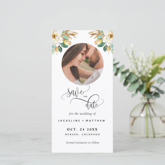 Foto White Mustard Wedding Save the Date Bladwijze (Staand voorkant)