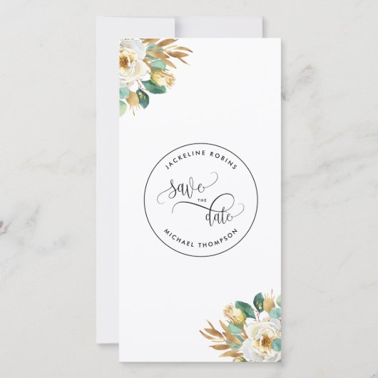 Foto White Mustard Wedding Save the Date Bladwijze (Achterkant)