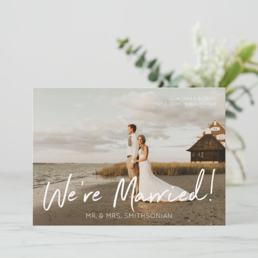 Foto & White Typography Wedding Announding Kaart (Staand voorkant)