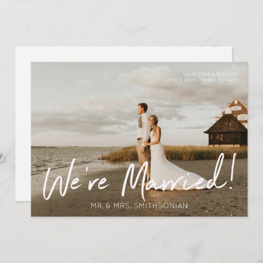 Foto & White Typography Wedding Announding Kaart (Voorkant / Achterkant)