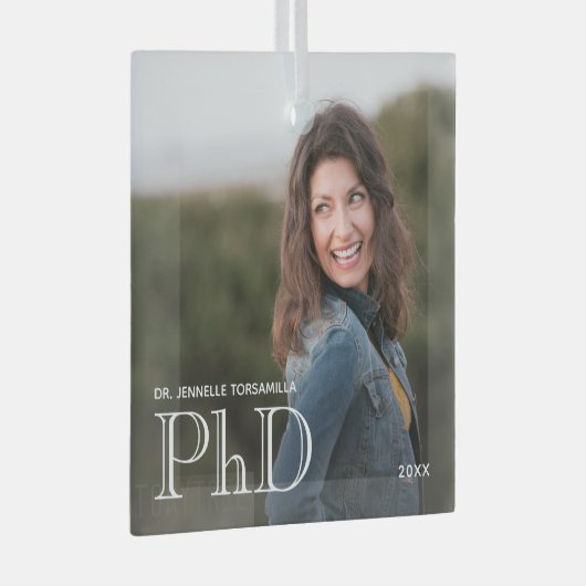 Foto White Words PhD Afstuderen Glas Ornament (Voorkant Rechts)