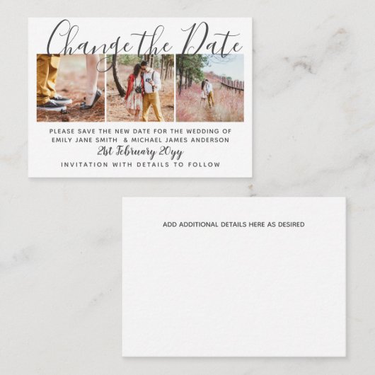 FOTO WIJZIG DE DATUM Kleine Elegante Bruiloft Contactkaartje (Voorkant / Achterkant)