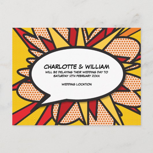 Foto Wijziging Onze Datum Uitgesteld Moderne Plezi Aankondigingskaart (Achterkant)