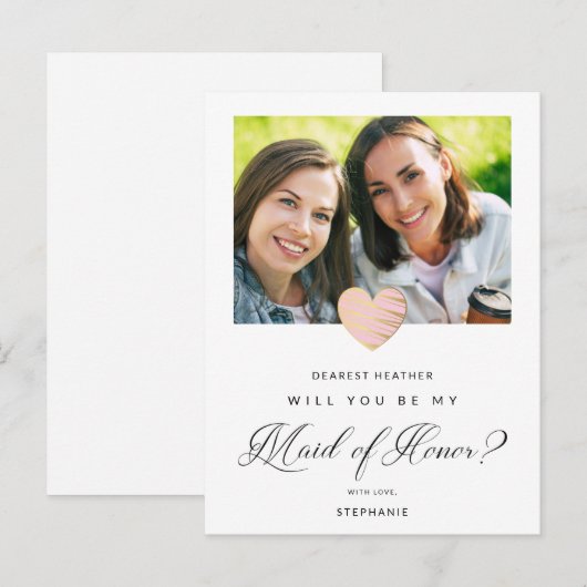 Foto Wil je mijn Maid of Honor Pink Heart zijn? Briefkaart (Voorkant / Achterkant)