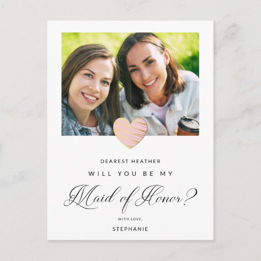 Foto Wil je mijn Maid of Honor Pink Heart zijn? Briefkaart (Voorkant)