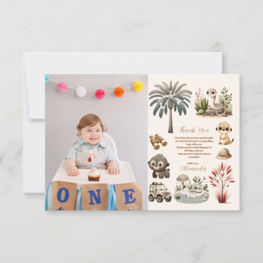 Foto Wild Een Oerwoud Safari Dieren Jongen 1e Bedankkaart (Voorkant)