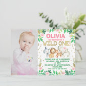 Foto Wild One Safari 1st Birthday Invitation Kaart (Staand voorkant)