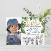 Foto Wild One Safari 1st Birthday Party Kaart (Staand voorkant)