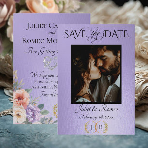 Foto, Wilde Bloemen & Blad Monogram - Blauwe Serin Save The Date