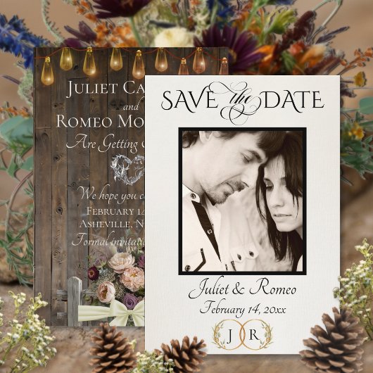 Foto, Wilde Bloemen & Blad Monogram - Crème Save The Date